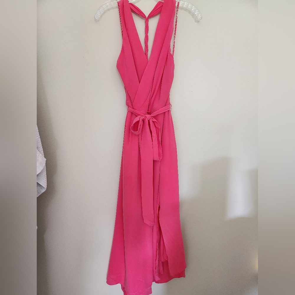 Equipment 100% Silk Barbie Pink Surplice Midi Dress